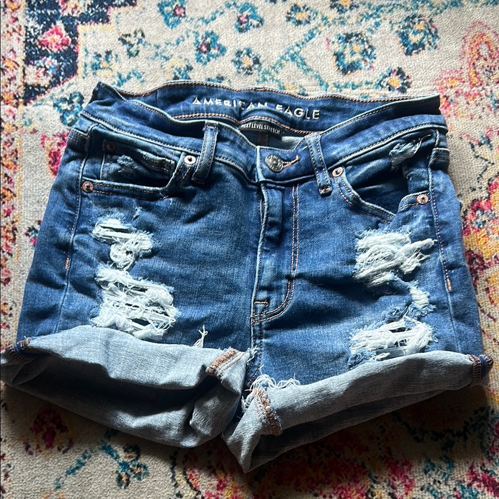 American Eagle Outfitters Blue Distressed Jean Shorts